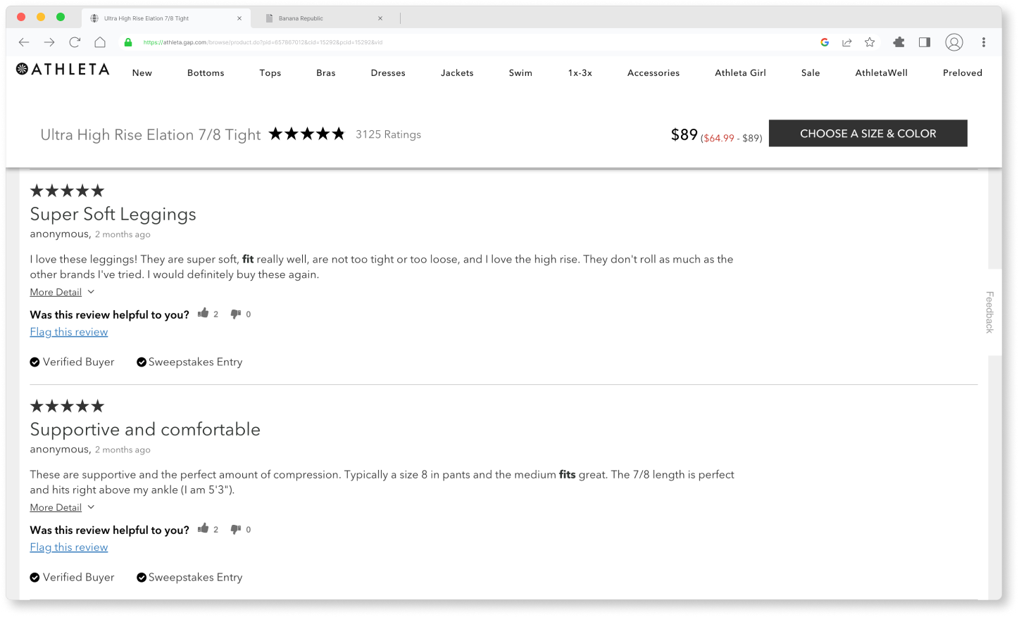 Athleta Power Reviews sorted by most helpful