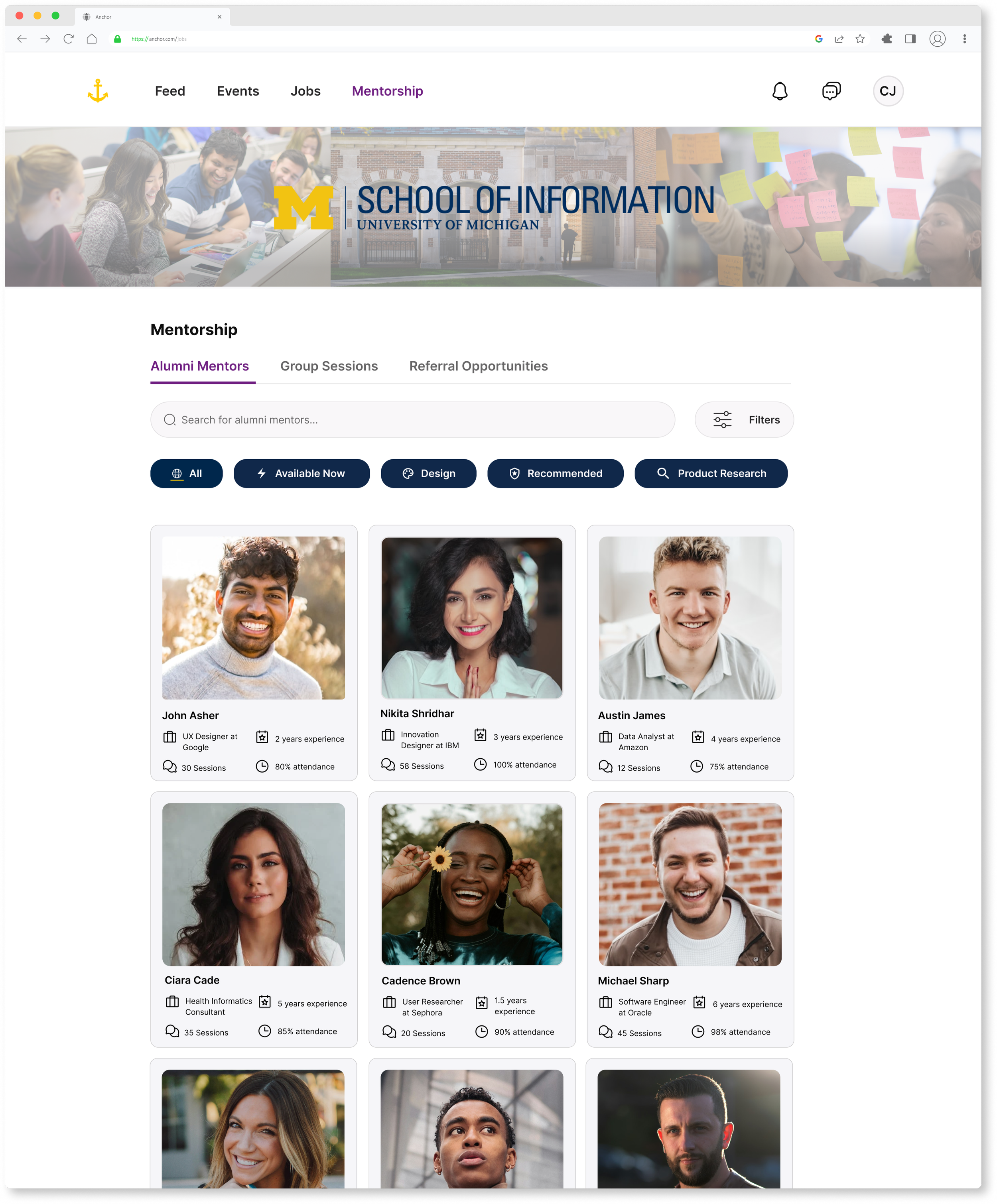 Anchor mentorship dashboard mockup